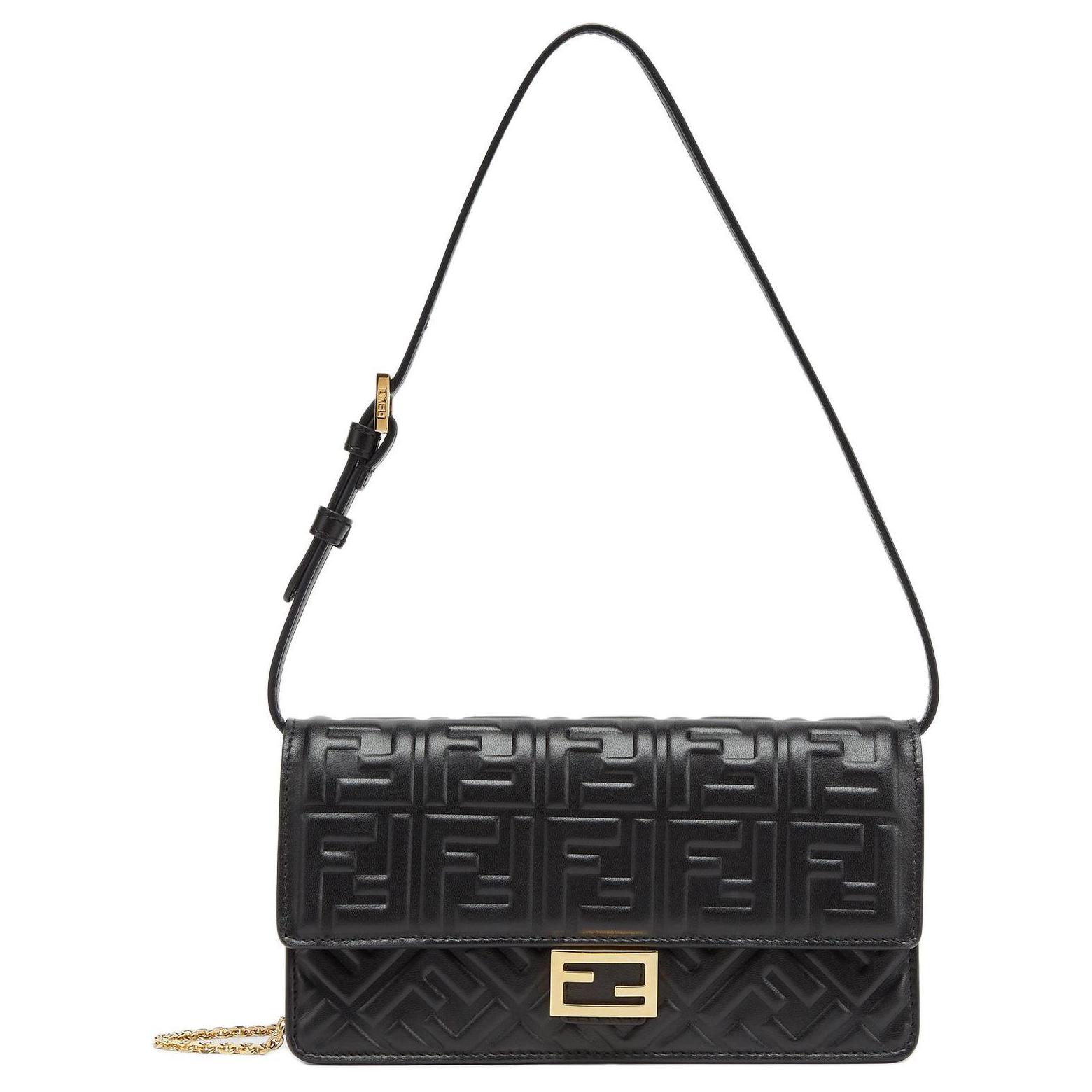 

Сумка-багет из ягненка, женская черная наплечная сумка FENDI