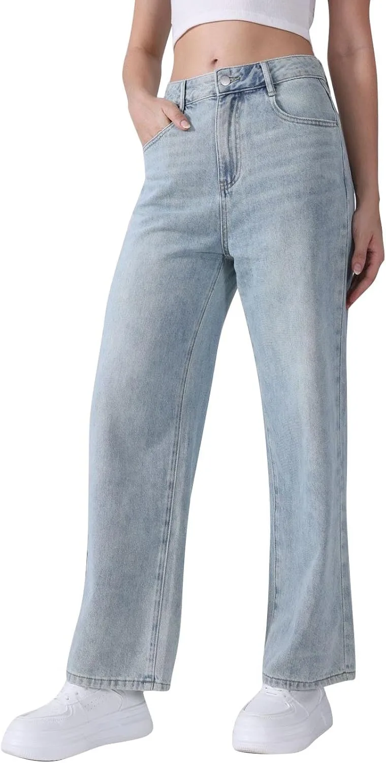 

Прямые джинсы FZYLQY для женщин, высокие с широкими штанинами