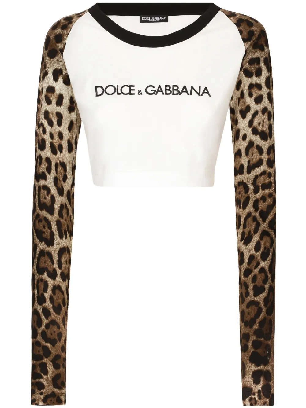 

Укороченная футболка с леопардовым принтом DOLCE & GABBANA, белый