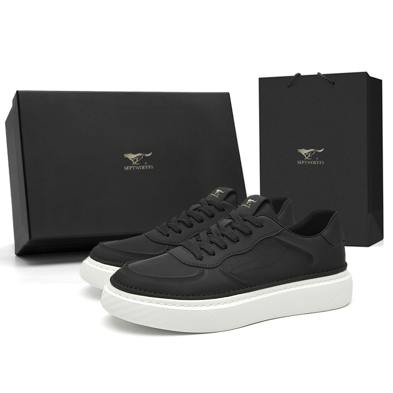 

SEPTWOLVES Низкие скейтерские кросcовки мужские черно-белые, цвет Black White (Standard Leather Shoe Size)