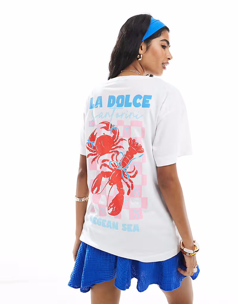 

Футболка оверсайз с логотипом New Look La Dolce белого цвета