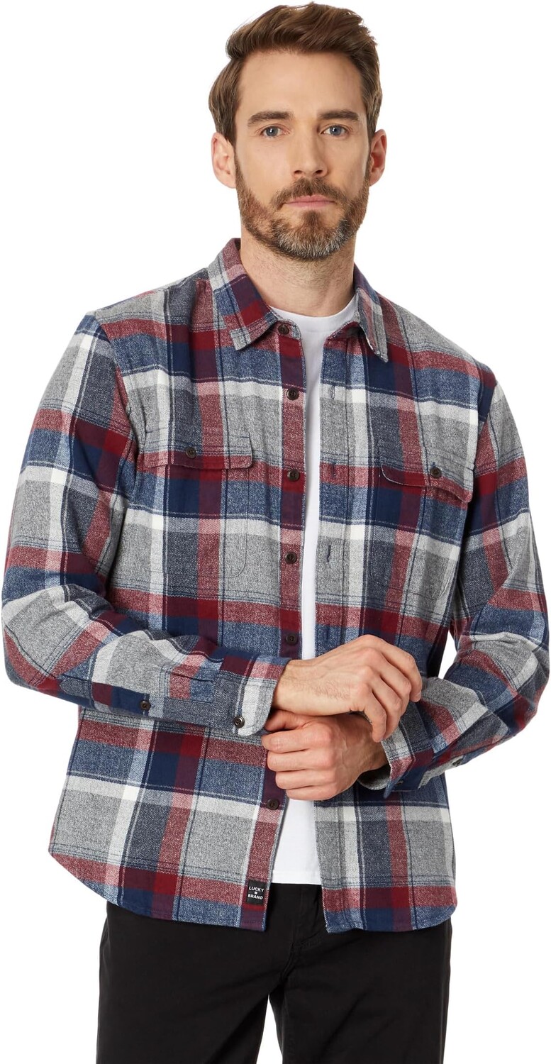 

Рубашка Plaid Workwear Long Sleeve Flannel Top Lucky Brand, цвет Grey/Red/Blue