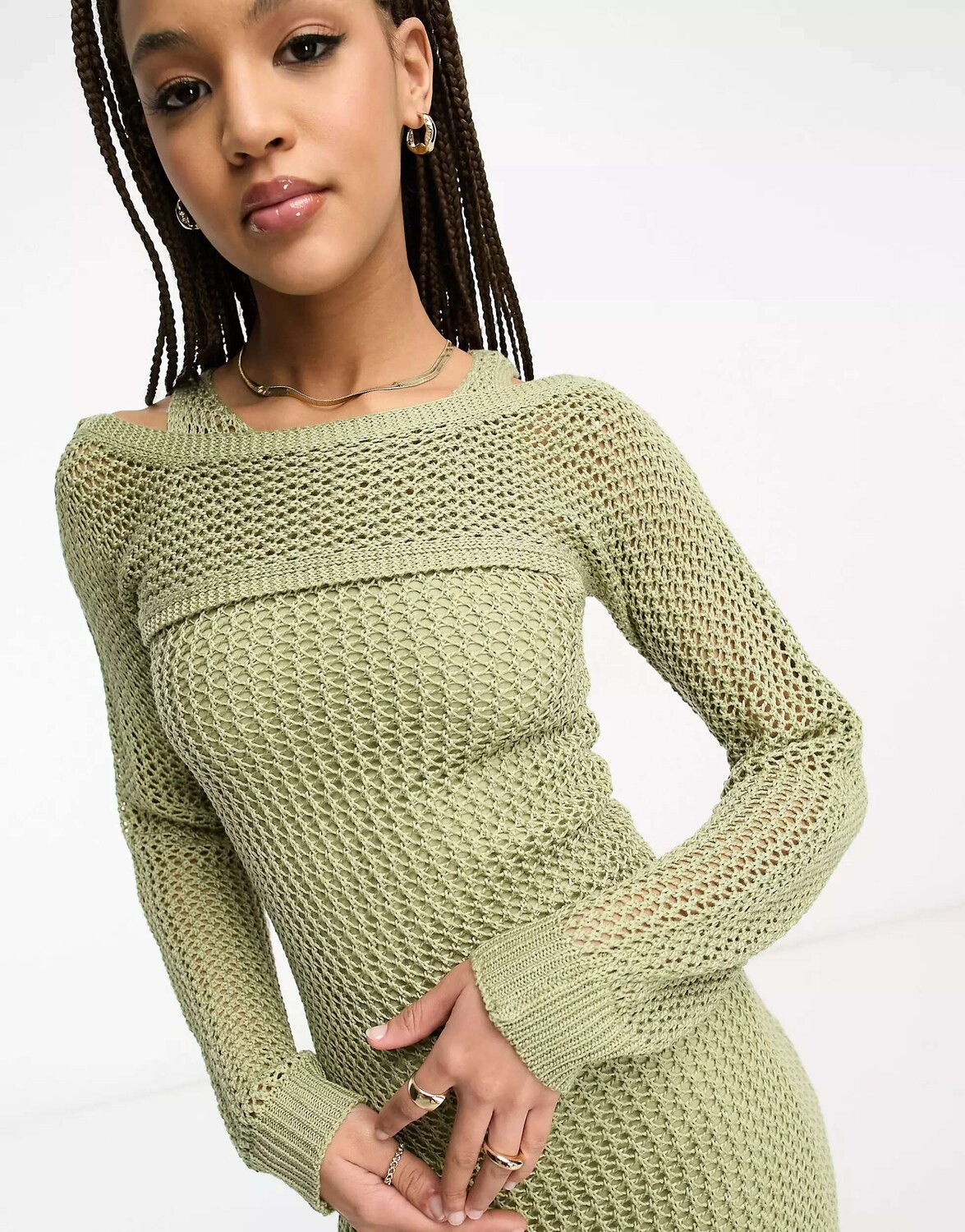 

Платье макси крючком Stradivarius 2в1 цвета хаки