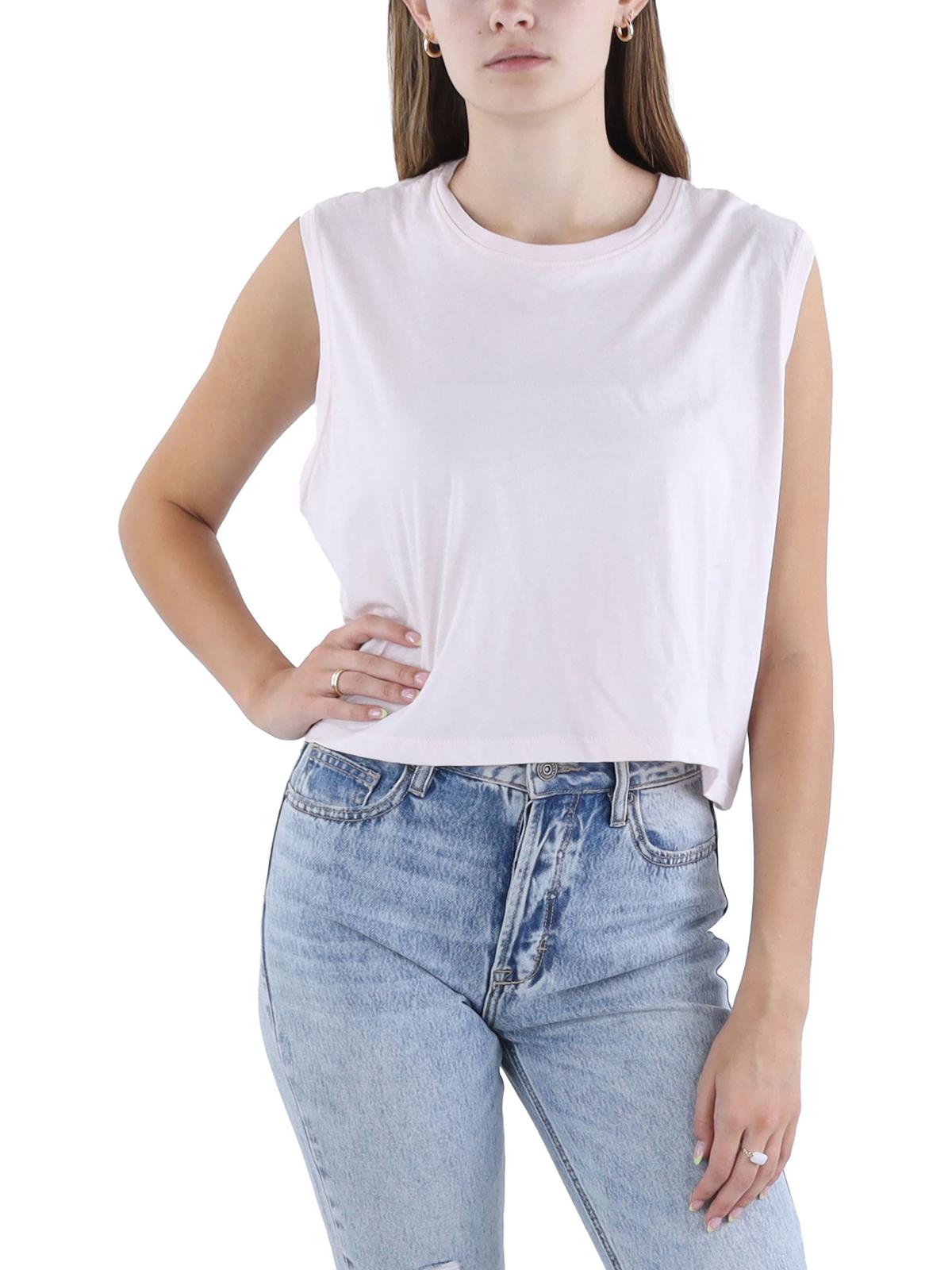 

Розовый классический женский трикотажный укороченный топ с круглым вырезом ATM