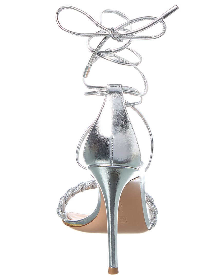 Gianvito Rossi Crystal Leomi Leather Sandal, серебряный — фото 3