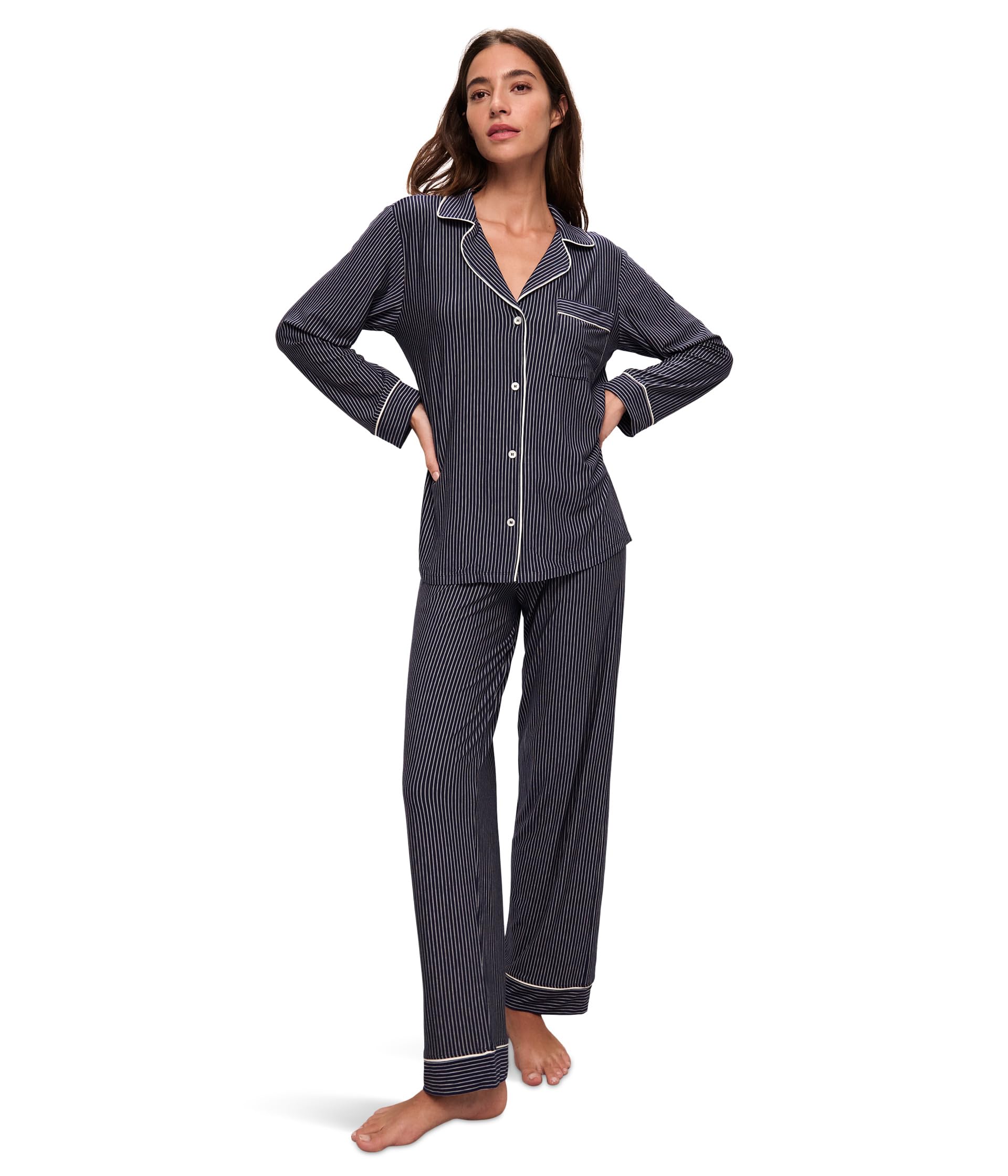 

Пижама Eberjey Gisele Printed Long Pj Set, Duo Stripe True Navy/Ivory
