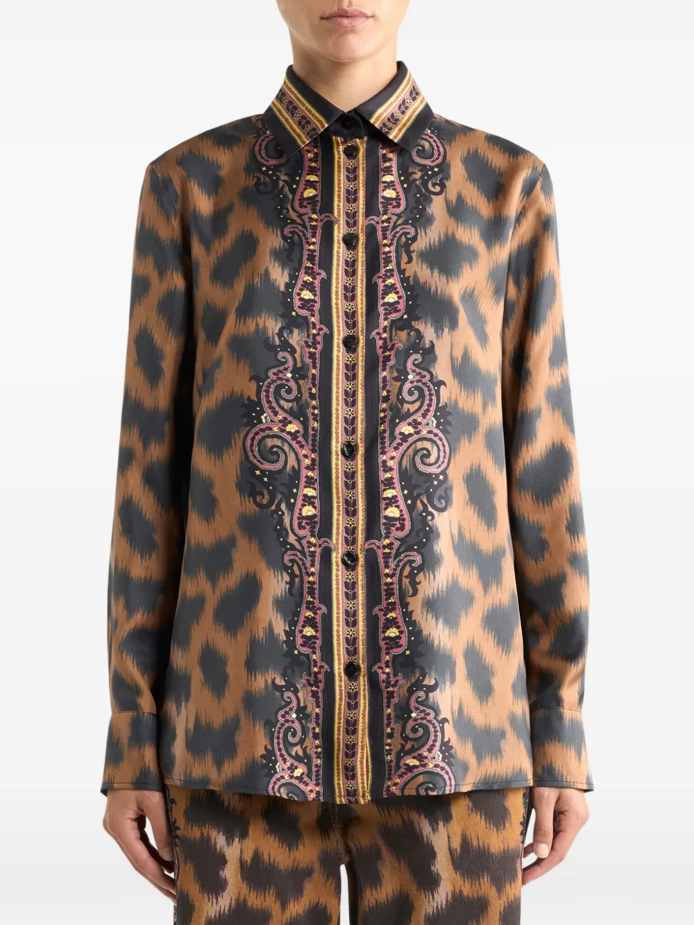 Рубашка с анималистичным узором Etro, коричневый — фото 3