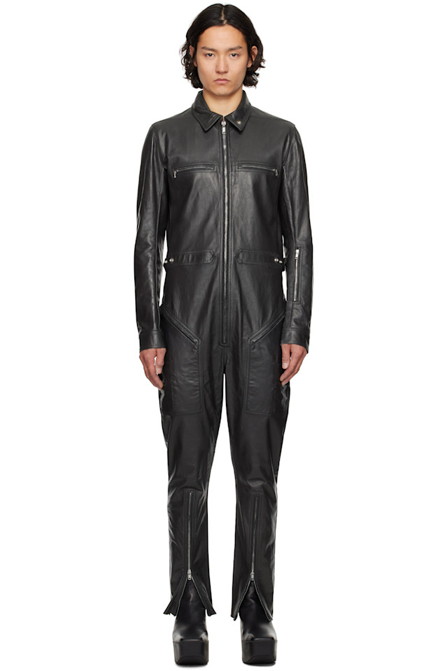 

Голливудский кожаный комбинезон headon flightsuit Rick Owens, черный