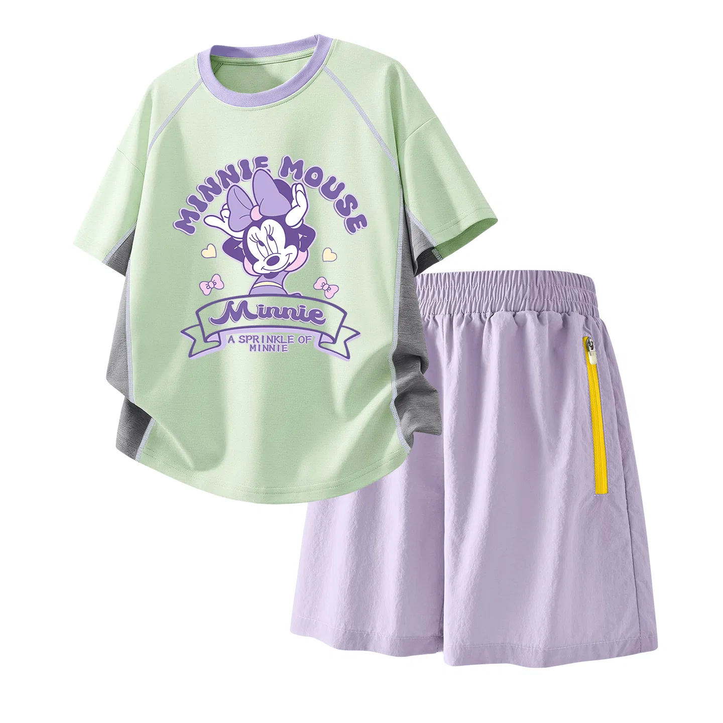 Детский спортивный костюм Casual Sportswear 2 Piece Set Disney, Di Color Ribbon Green+Solid Color Taro Paste Purple
