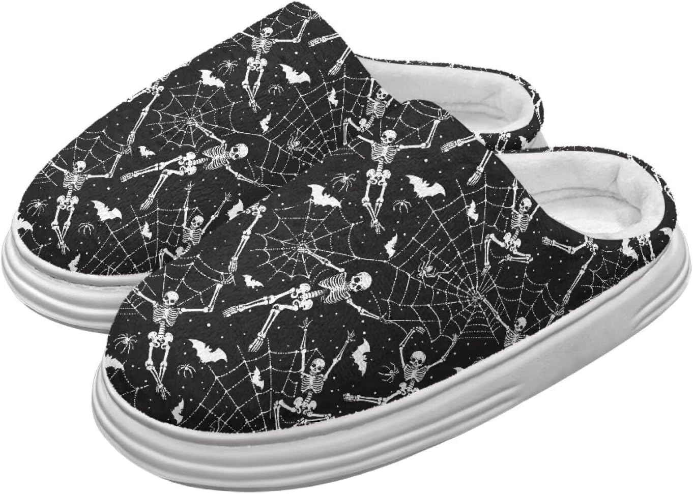 

Домашние тапочки Chririnla для женщин и мужчин с эффектом памяти, толстая EVA подошва, мягкие, без застежки, противоскользящие, уютные, для дома и улицы, Bat Skeleton Spiderweb