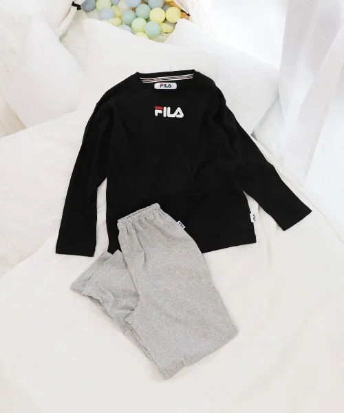 Детский костюм для сна FILA из хлопка, длинный рукав, тёмно-синий — фото 2