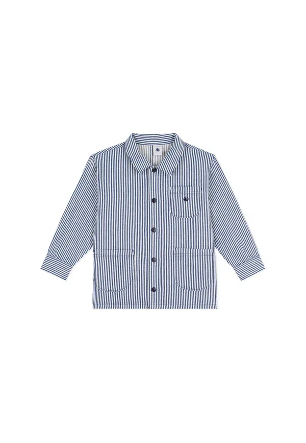 Пальто короткое в полоску Petit Bateau, цвет сумеречный маршмеллоу — фото 3