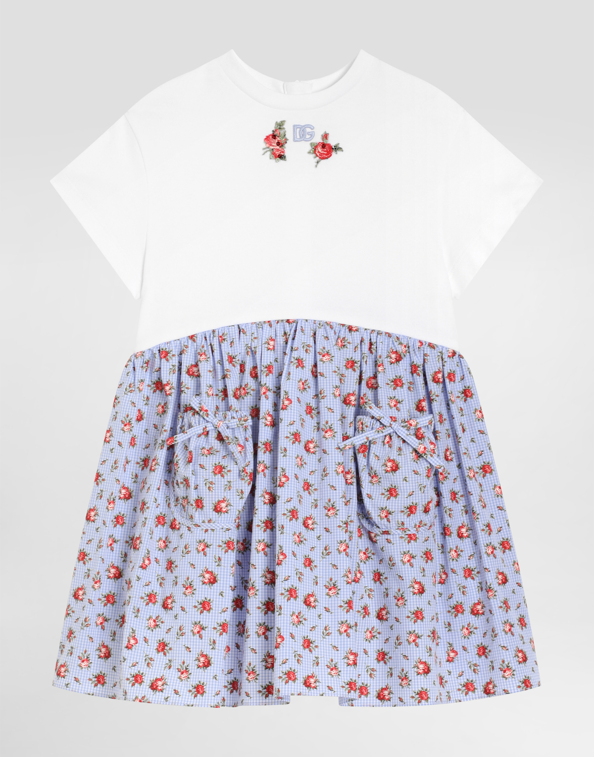 

Платье из джерси и поплина с цветочным принтом и вышивкой DG DOLCE & GABBANA, мультиколор