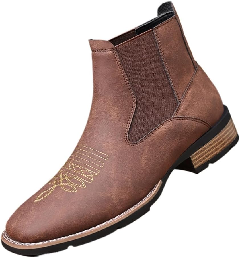 

Мужская обувь, деловые ботинки с вышивкой, модные ботинки с круглым носком для повседневной носки, универсальная обувь для мужчин на каждый день Geerta, коричневый