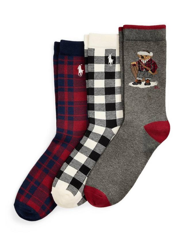

Детские праздничные носки с мишкой из хлопковой смеси Ralph Lauren, Pack of 3, Grey/Multi