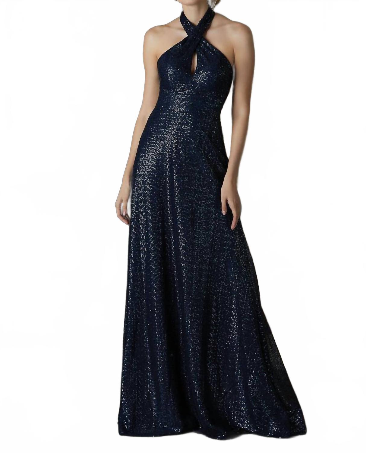 

Halter Caviar Mesh Bridesmaid Dress In Navy - Платье для подружки невесты с запахом и сеткой в цвете "морская синь" MORILEE