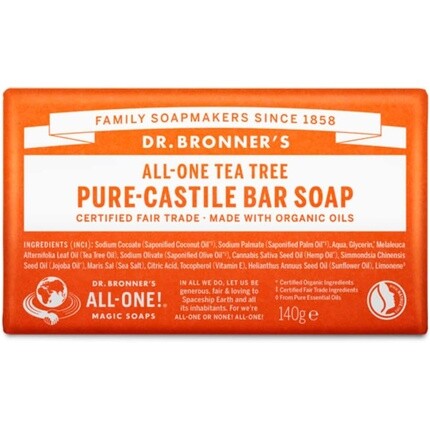 

Чистое кастильское мыло Dr Bronner'S 3-в-1 с чайным деревом, 140 г, Dr. Bronner'S