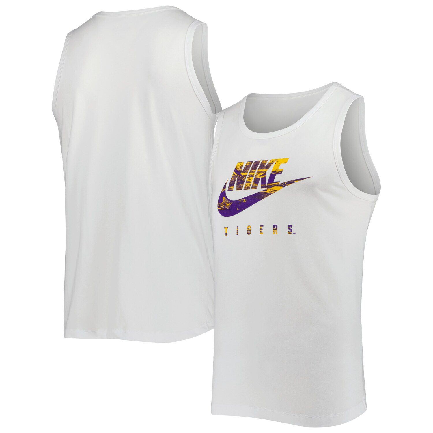 

Мужская белая майка LSU Tigers Spring Break Futura Performance Nike, Белый, Мужская белая майка LSU Tigers Spring Break Futura Performance Nike