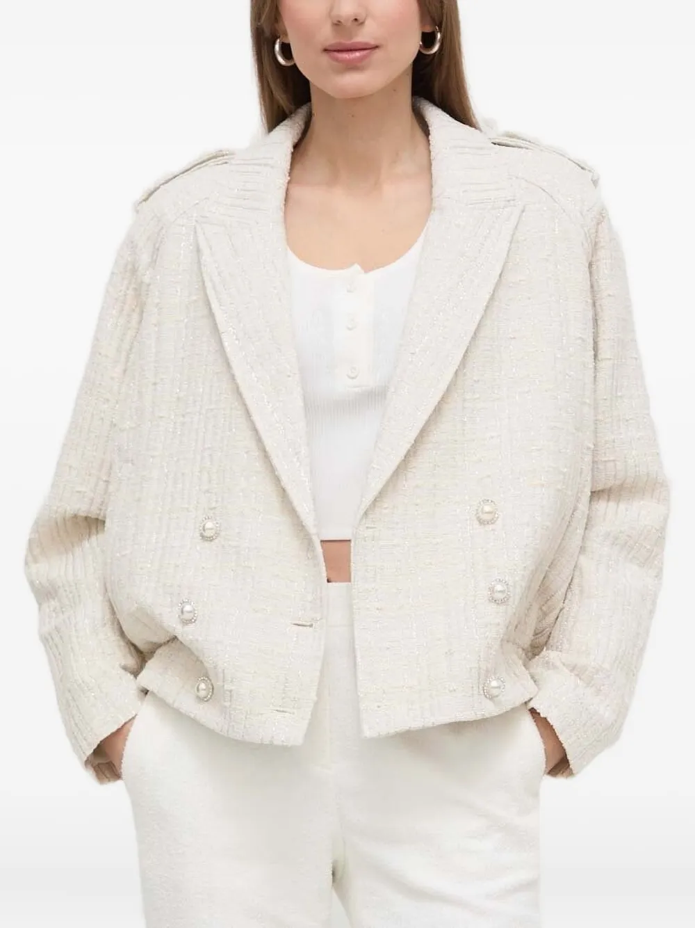 

Твидовый жакет с искусственным жемчугом Custommade, нейтральный