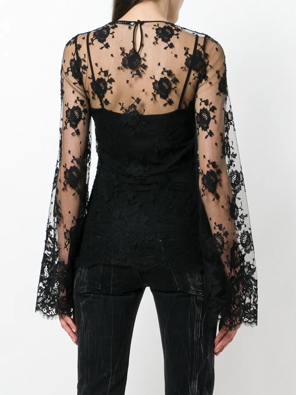 Прозрачная блузка с цветочным кружевом Givenchy, черный — фото 4