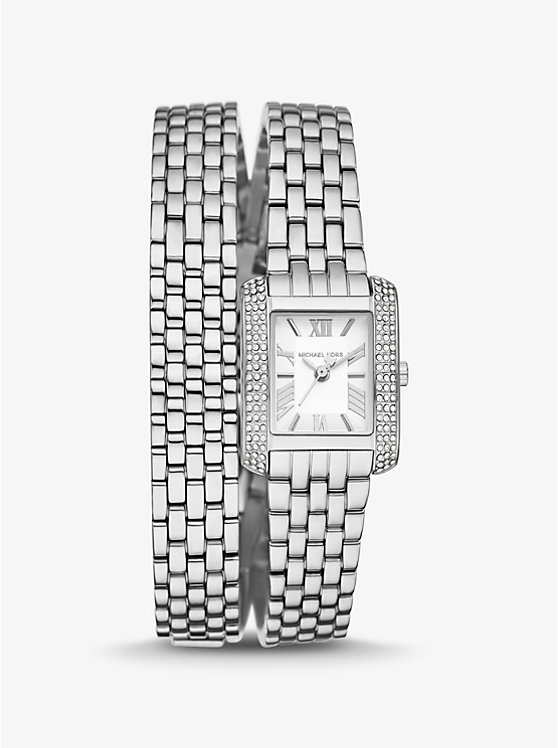 

Маленькие часы с двойной оберткой из серебристого наждачного камня Michael Kors, серебряный