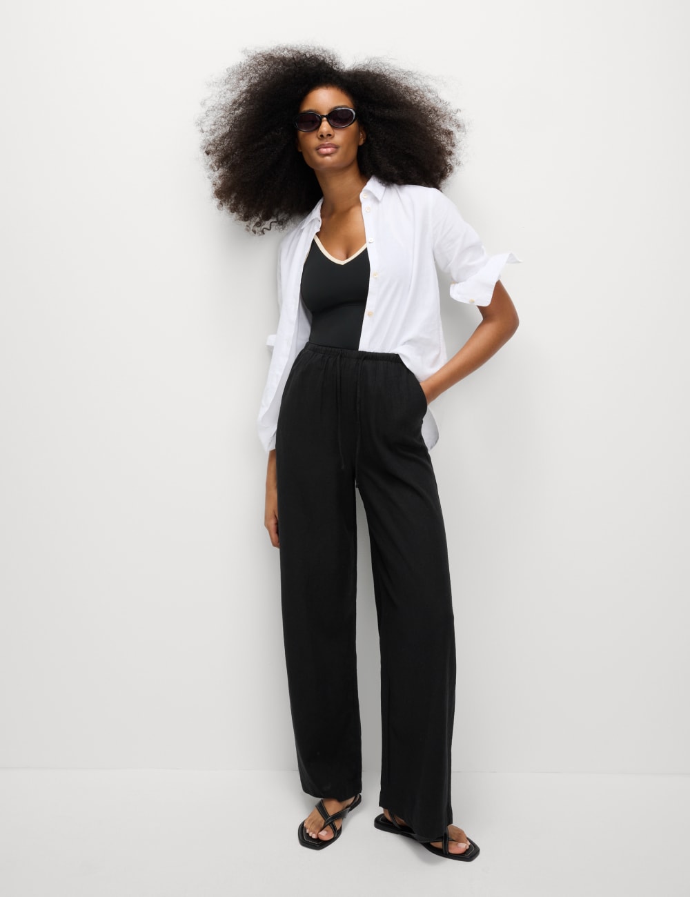 

Широкие брюки из льняной смеси Marks & Spencer, черный