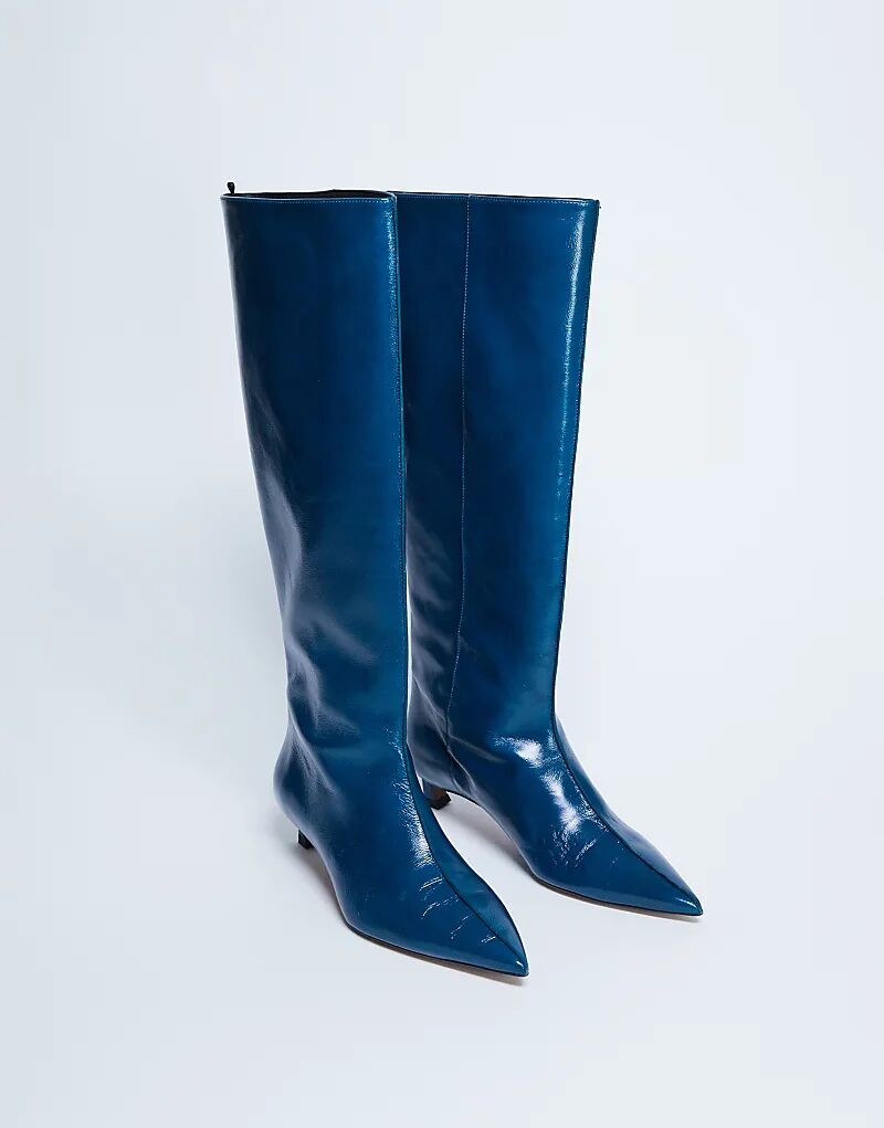 Сапоги Topshop Sophie Premium из натуральной кожи с острым носком, синие — фото 4