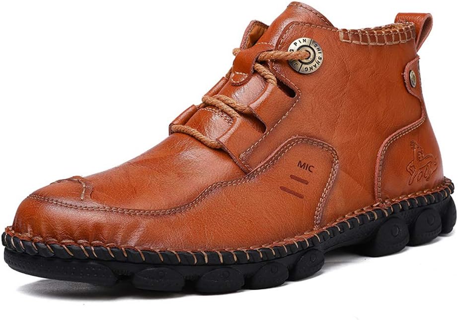 

Мужские британские кожаные мотоциклетные ботинки до щиколотки с молнией или шнуровкой Qzhihe, коричневый