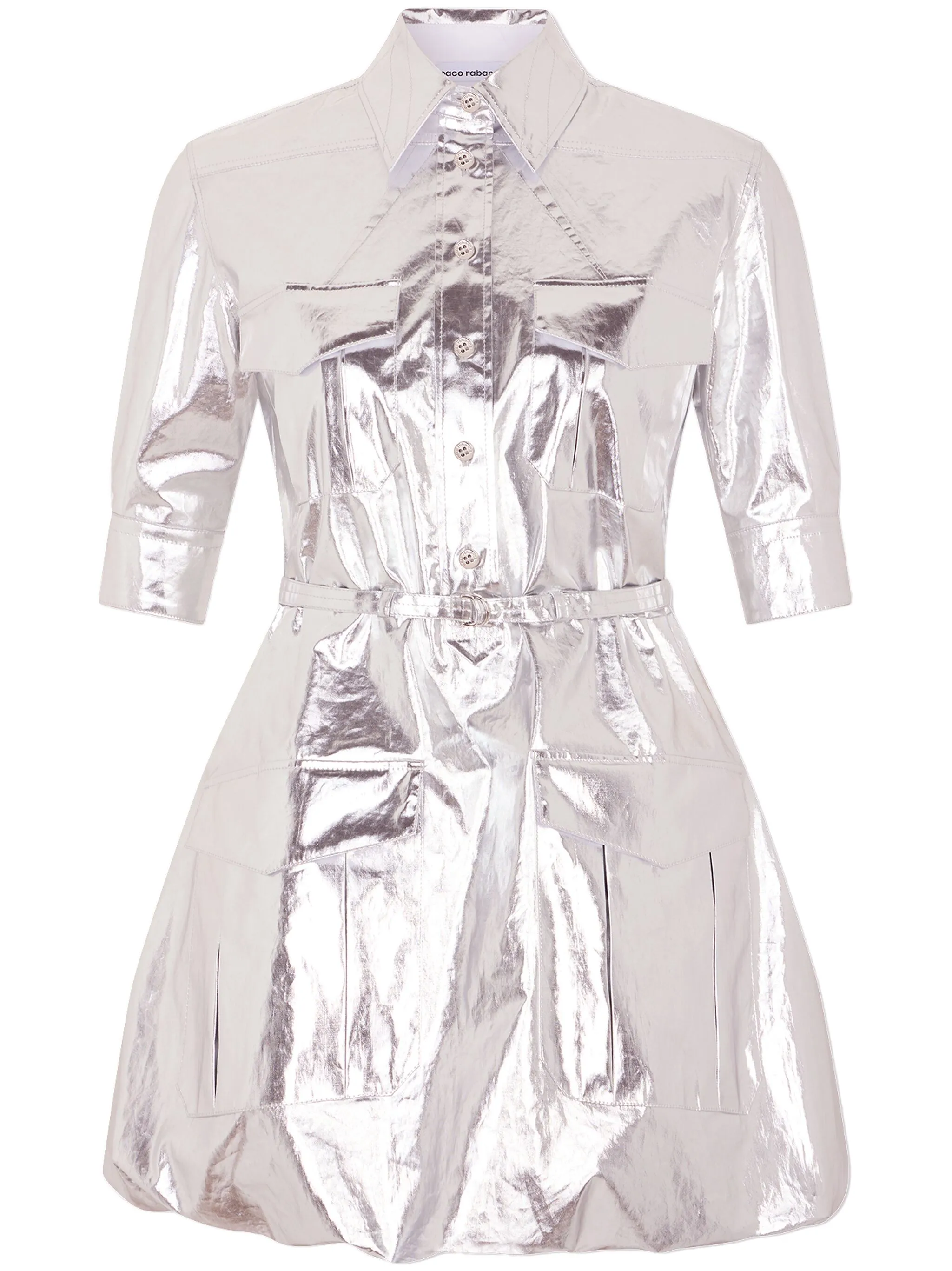 

Платье мини с накладным карманом и эффектом металлик Rabanne, серебристый
