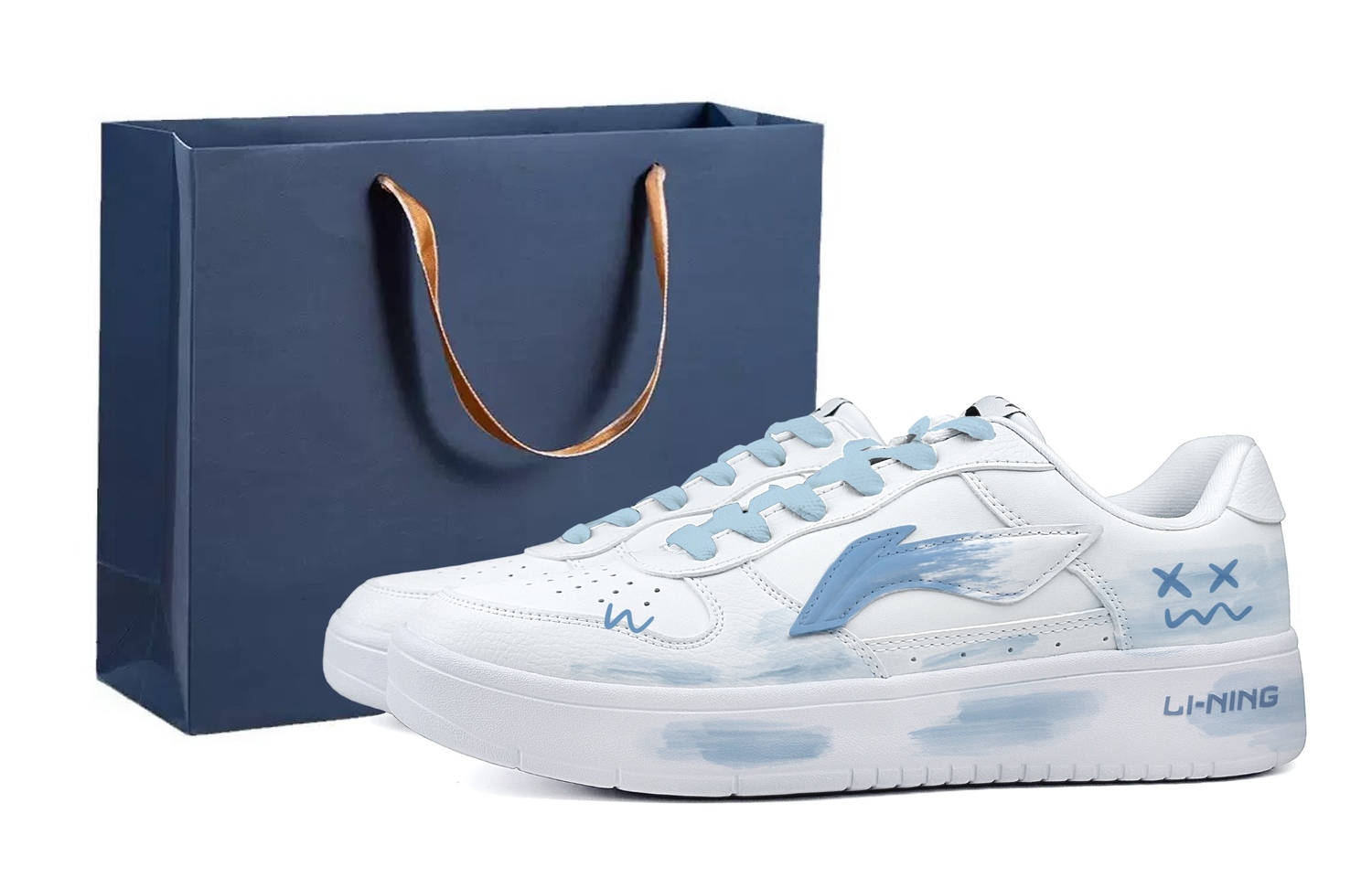 

LINING Легкие и дышащие лоу-топ скейтерские кроссовки Pontoon Boats для мужчин, бело-синие