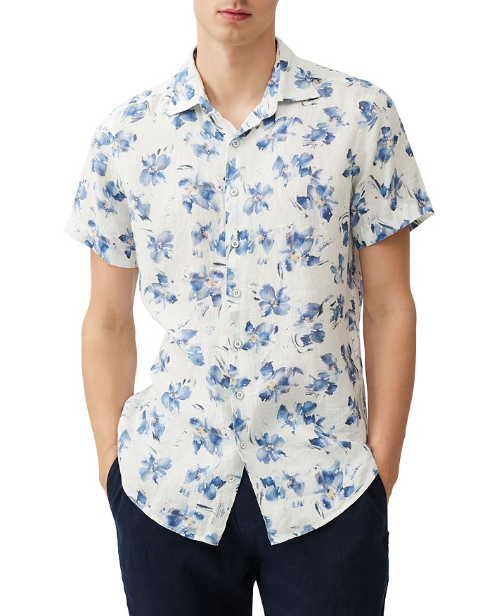 

Рубашка Portland Island Slim Fit с коротким рукавом из льна Rodd & Gunn, синий