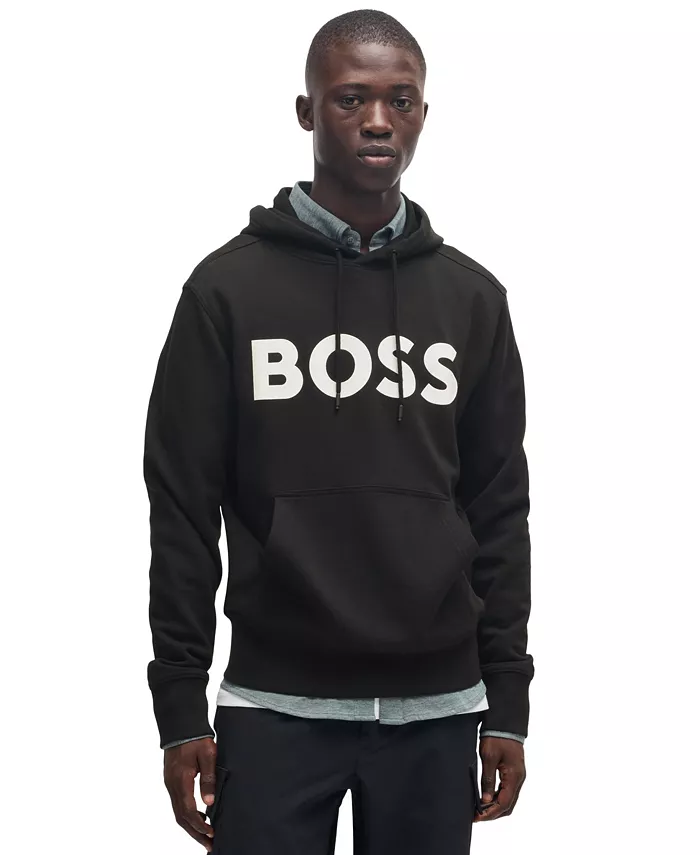 

Мужская хлопковая худи свободного кроя с махрой Hugo Boss, черный