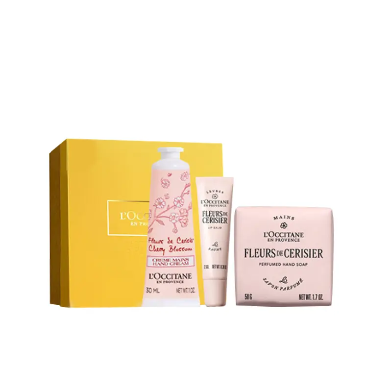 

Набор для ухода Cherry Blossom: бальзам для губ и крем для рук с ароматической увлажняющей функцией 4,5г+30мл*2 LOCCITANE, Three-Piece Set: Cherry Blossom Hand Cream 30ml+Cherry Blossom Lip Balm 12ml+Cherry Blossom Soap 50g