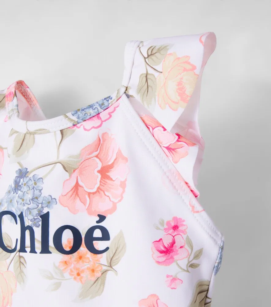 Детский купальник с цветочным принтом и логотипом Chloé Kids, мультиколор — фото 3