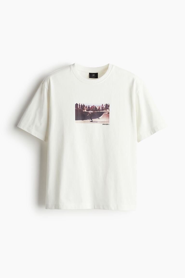 

Футболка с принтом свободного кроя H&M, белый