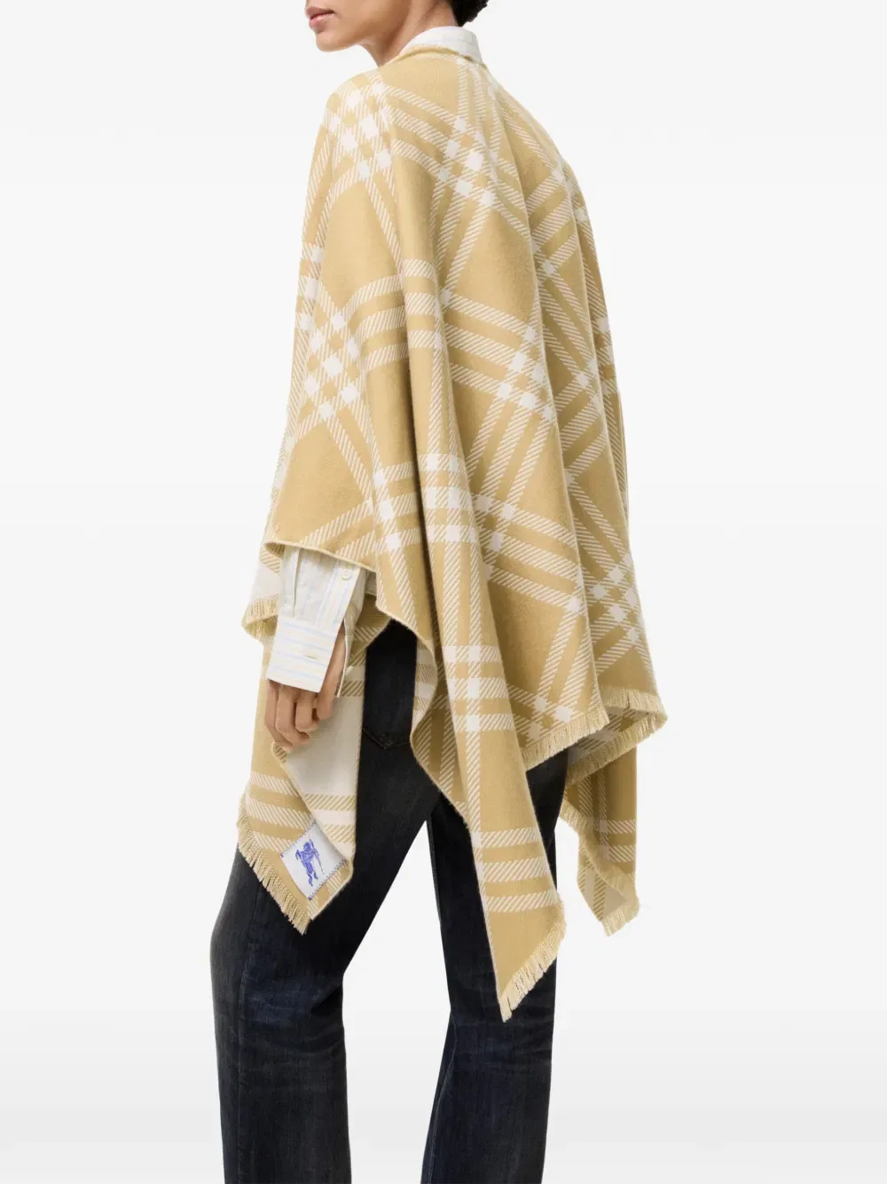 Клетчатая шерстяная шелково-кашемировая накидка Burberry, нейтральный — фото 4