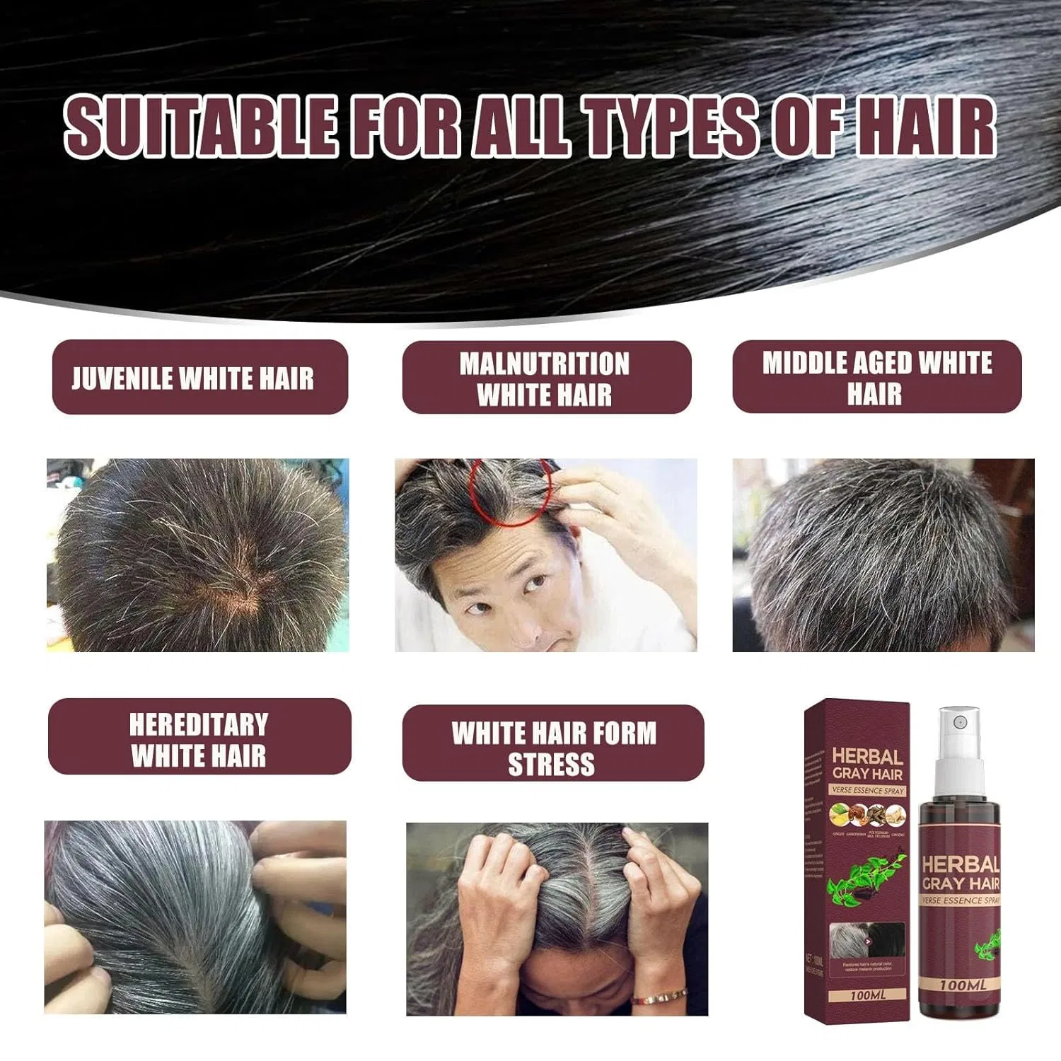 Травяной спрей для седых волос Hair Darkening Conditioner (2 шт.) Bainuai — фото 3