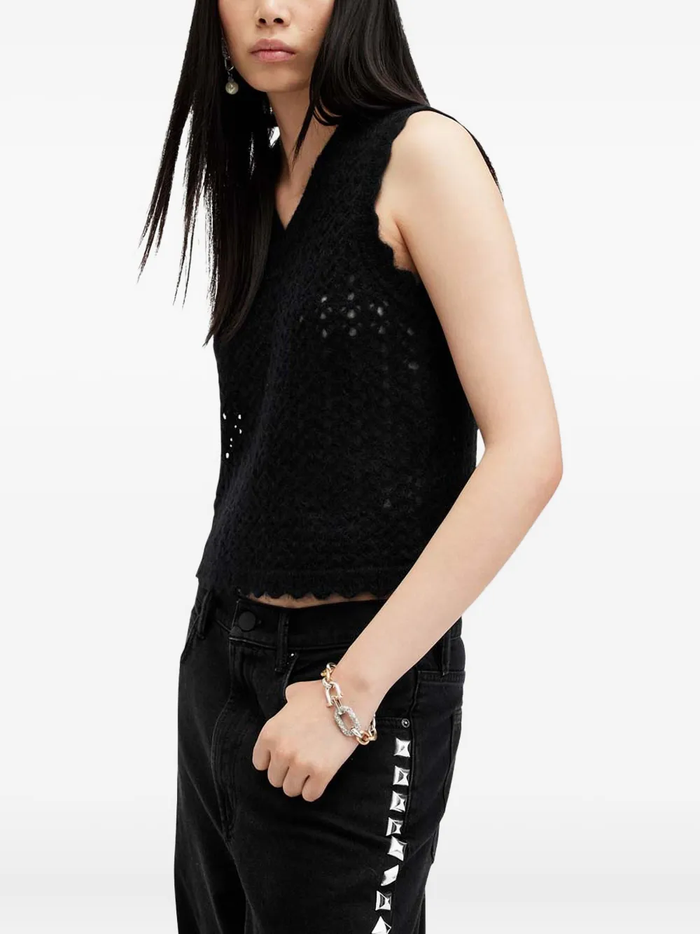 

Майка Vivian с волнистыми краями AllSaints, черный