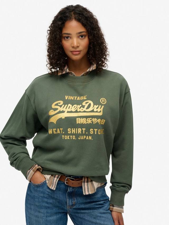 

Свободный свитшот с винтажным логотипом и декором Superdry, Thyme Green