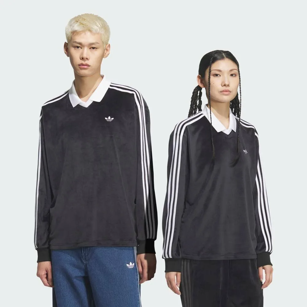 Велюровая рубашка-поло Adidas с длинным рукавом Adidas, black