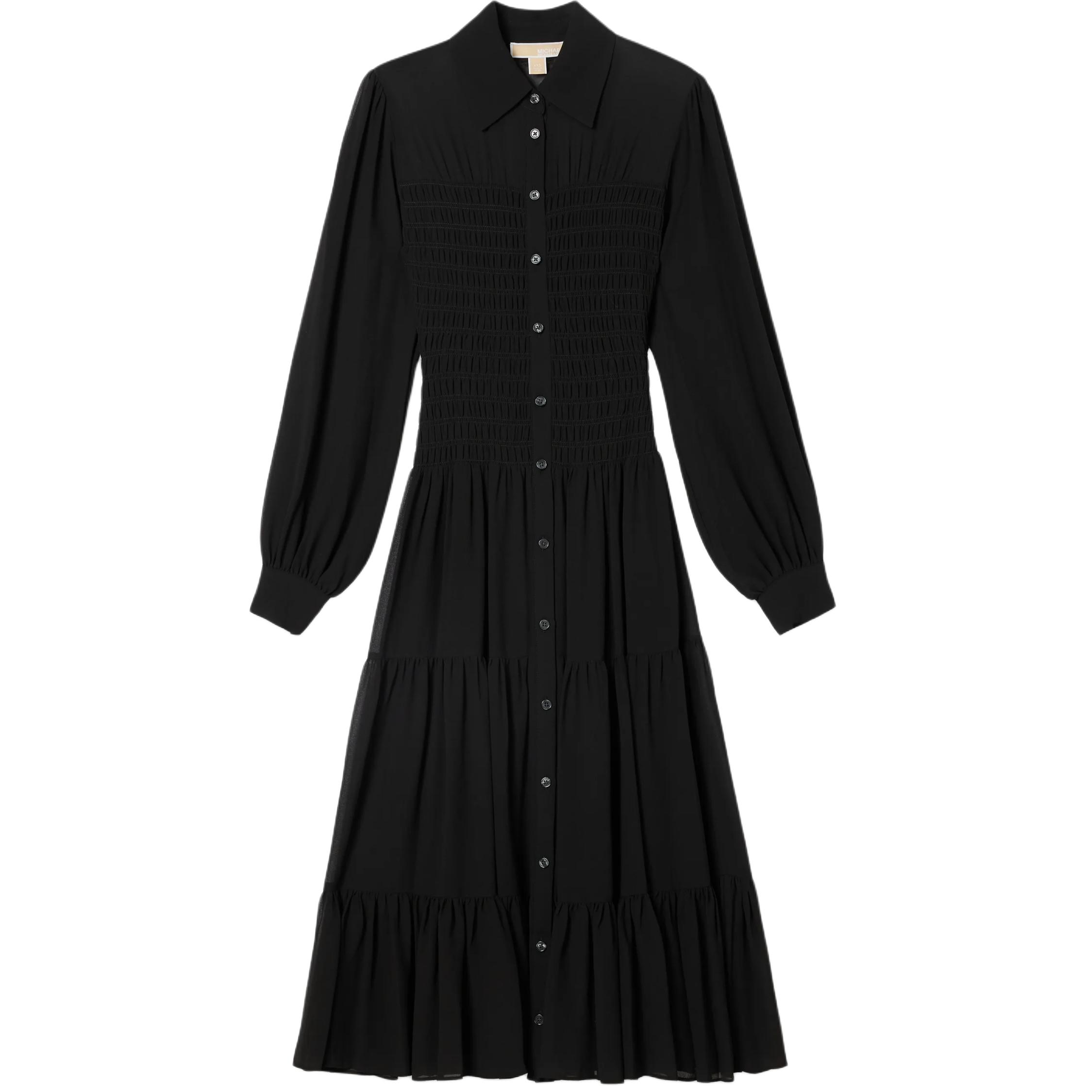 

Сморщенное шифоновое платье-рубашка MICHAEL KORS, черный