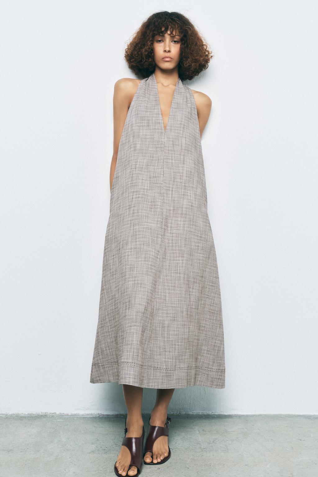 

Платье миди ZARA, цвет brown/white