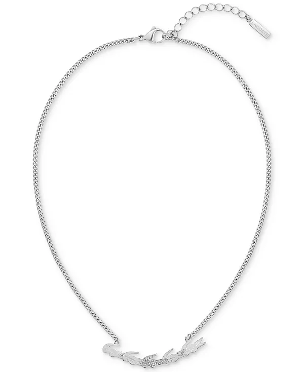 

Крупное ожерелье из крокодиловой кожи, 16 дюймов + удлинитель 2 дюйма Lacoste, silver