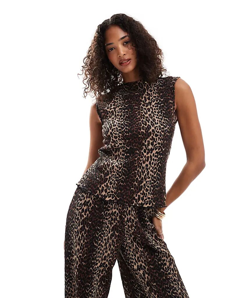 

Мини-топ Pieces с высоким воротом, плиссированный, с леопардовым принтом