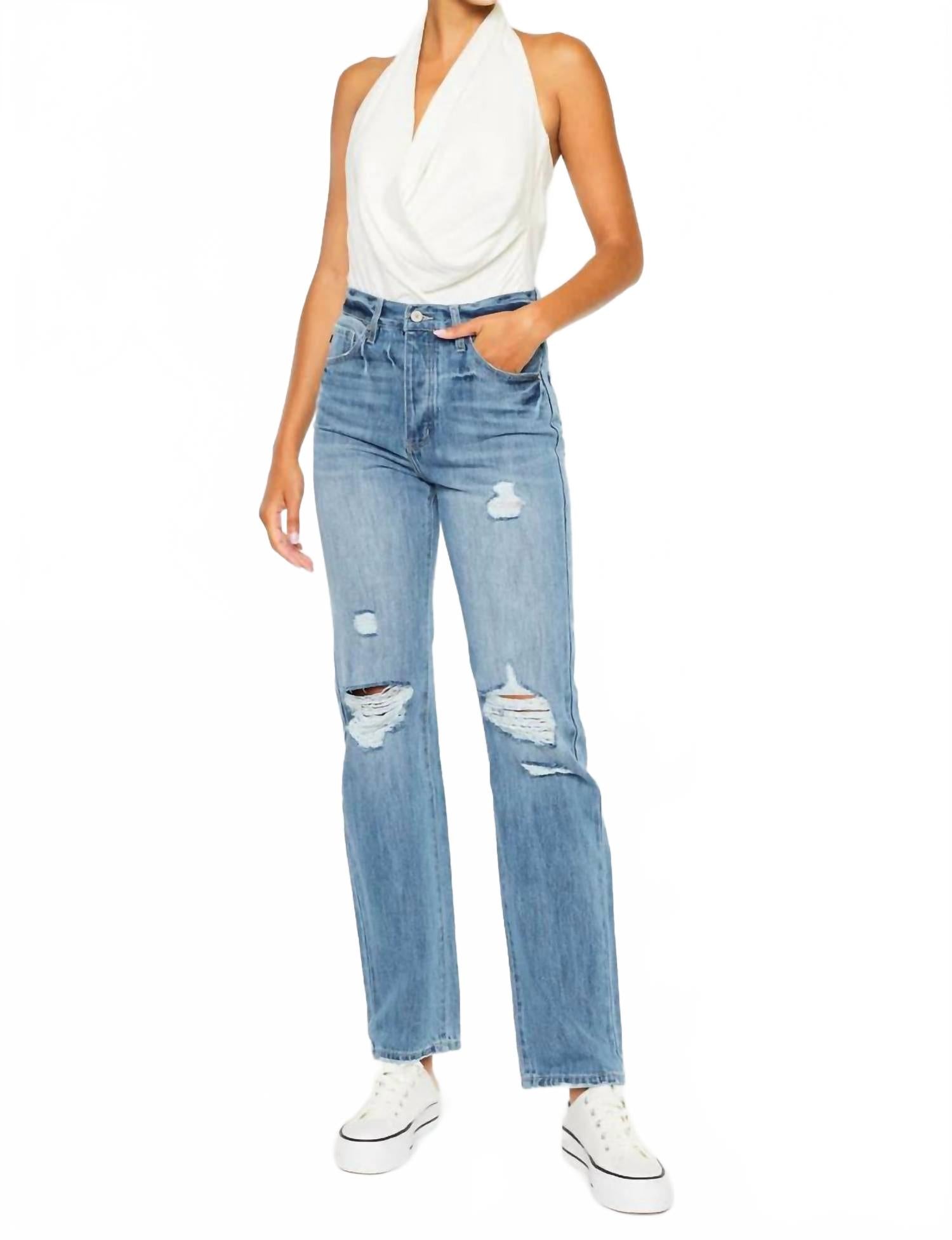 

Hattie High Rise 90's Straight Leg Jeans In Blue - Джинсы Hattie с высокой посадкой, прямые, в стиле 90-х, голубые KanCan