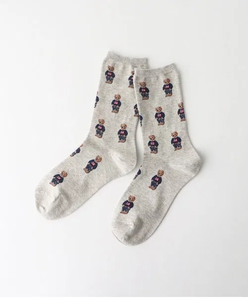 Носки Polo Ralph Lauren с принтом мишка, органический хлопок, серый