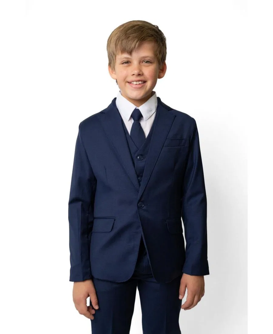 Комплект из 5 предметов: рубашка, галстук, пиджак, жилет и брюки Luxor Slim Fit из шерстяной смеси для маленьких и больших мальчиков Peanut Butter Collection, синий — фото 2