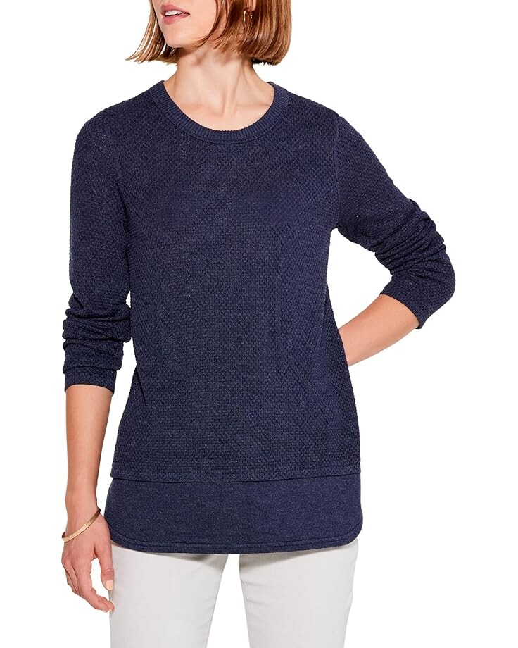 

Свитер NIC+ZOE Waffle Vital Crew Neck Sweater, цвет Dark Indigo