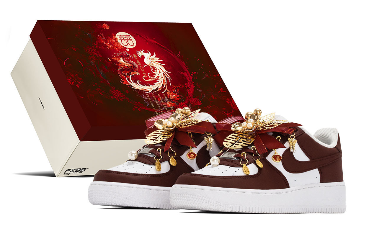 

Кроссовки Air Force 1 «Auspicious Dragon And Phoenix», свадебные туфли, с амортизацией, износостойкие низкие кроссовки для скейтбординга Nike, белый красный