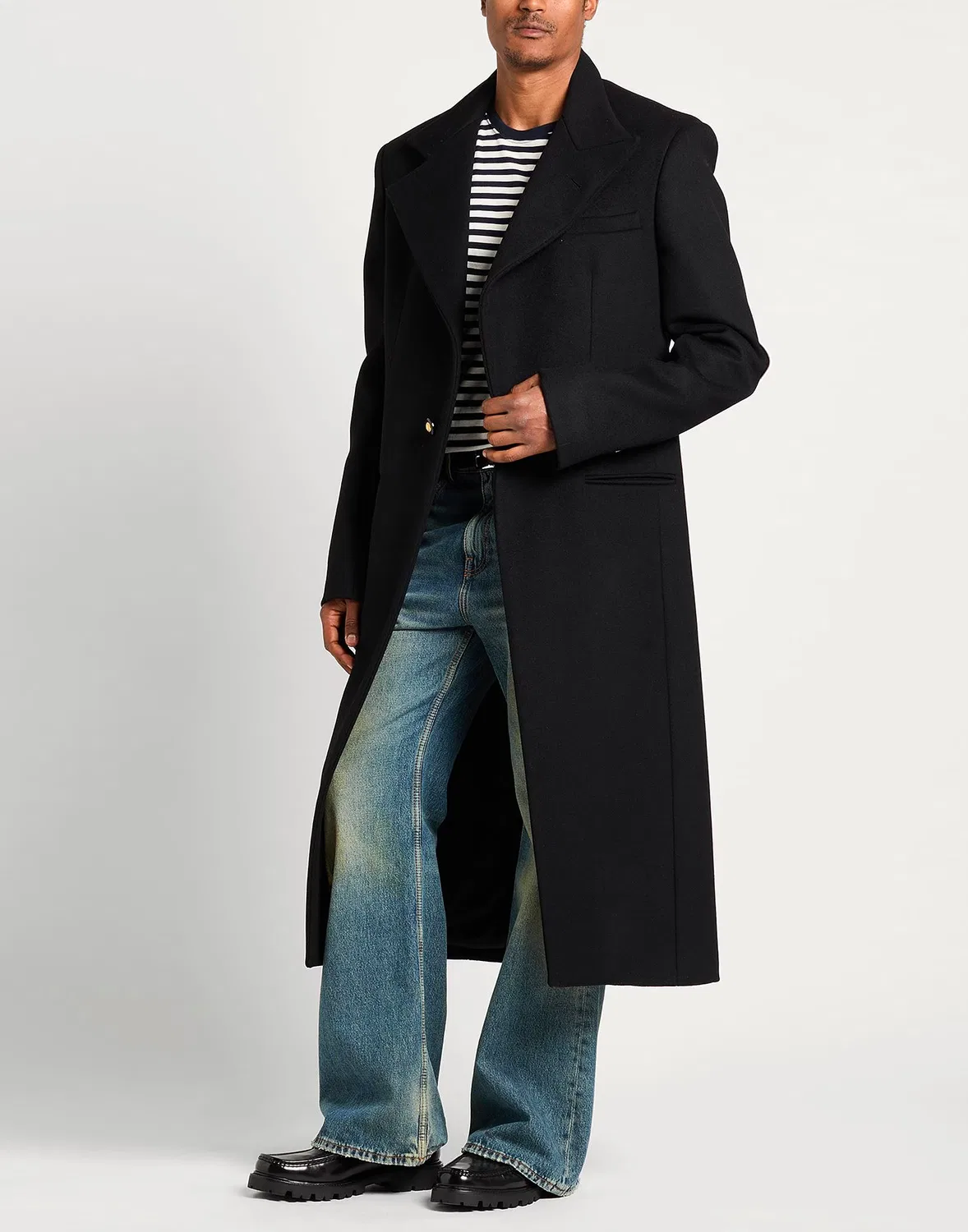 Пальто однобортное из фетра Black BALMAIN — фото 2